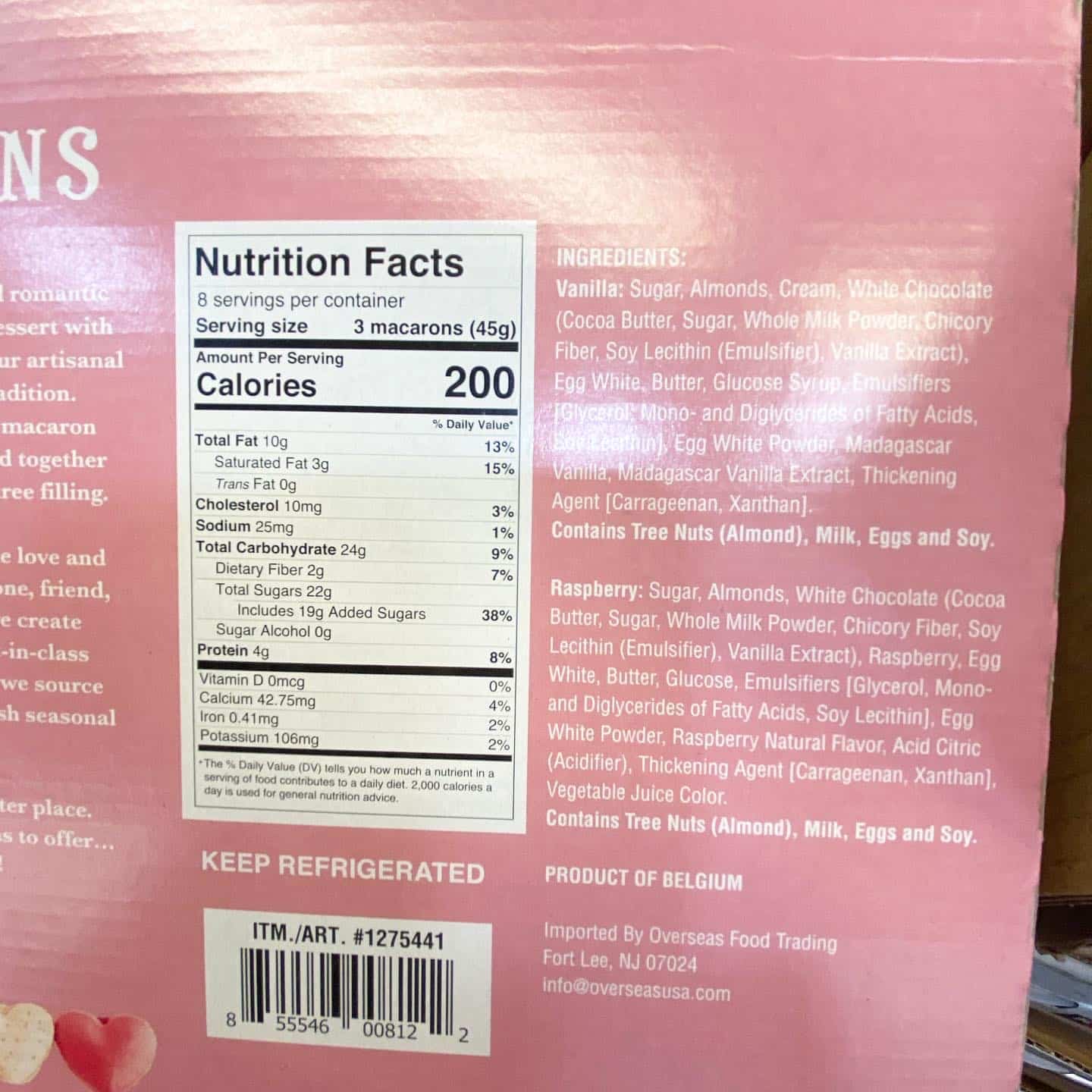 Macarons Heart Shaped - Nutrition Panel