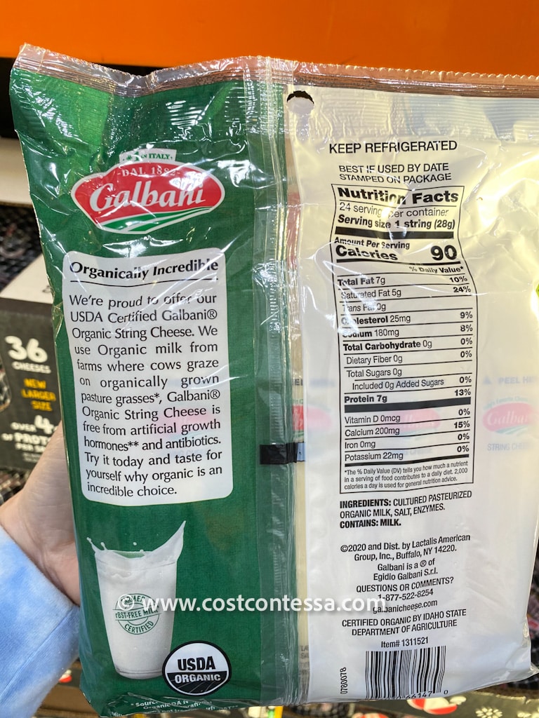 COSTCO ORGANIC STRING CHEESE - nutritional panel