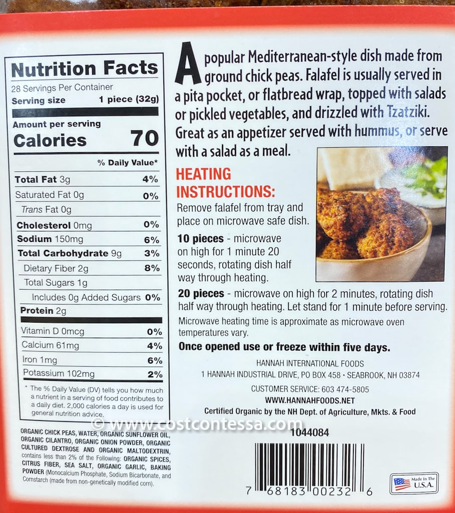 Costco Organic Falafel by Hannah Foods is a good source of both Iron and Calcium!