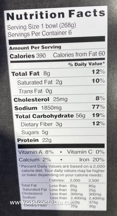 Costco Shoyu Ramen with Chicken Nutrition Information Panel from Product