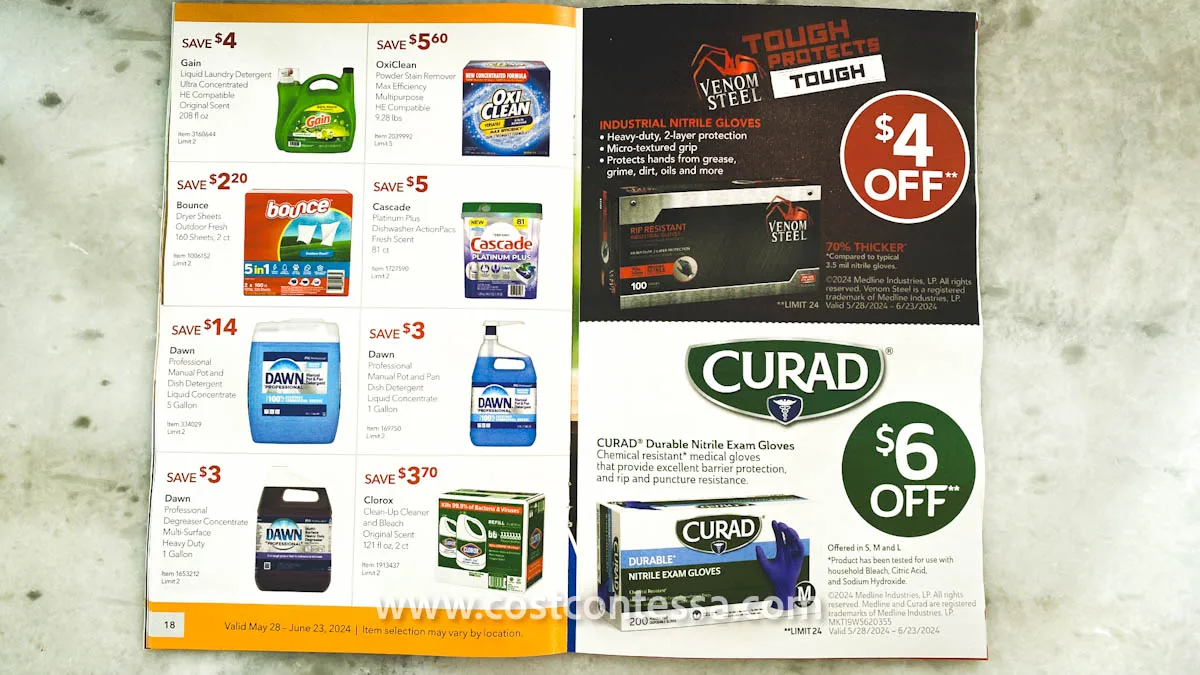 Costco Coupons June 2024 Dawn, Bounce, Cascade, Gain, Curad